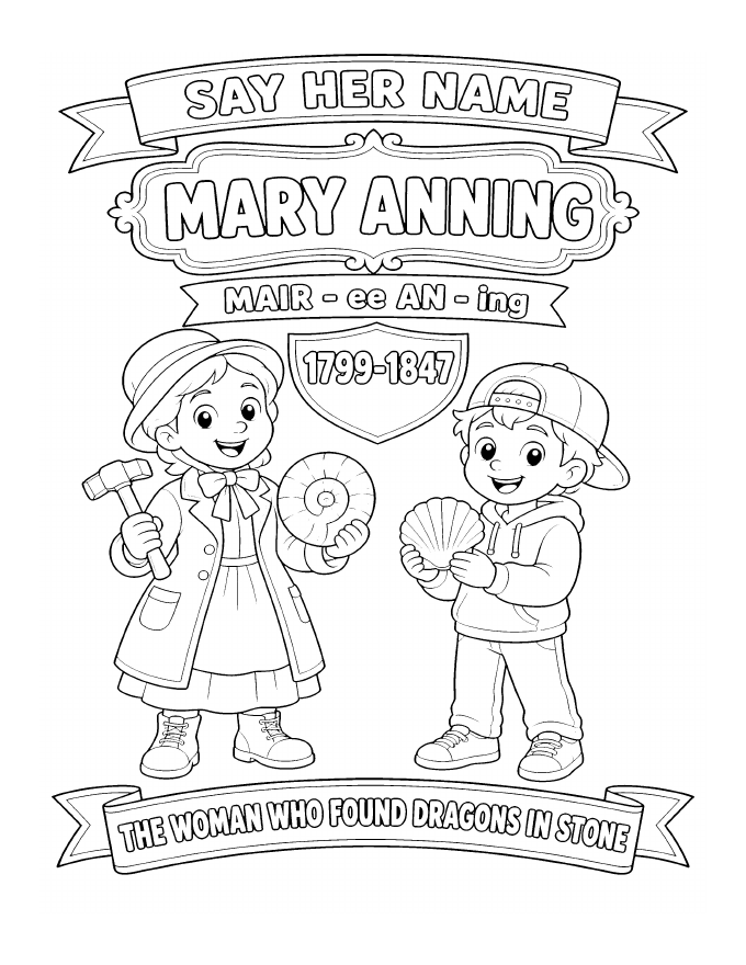 Example coloring page from the Mary Anning book